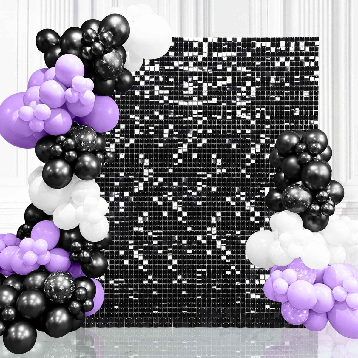 Black Shimmer Wall Backdrop 6FTx4FT Party Photo Backdrop Sequin Wall Backdrop for Anniversary Halloween Engagement Birthday Decorations