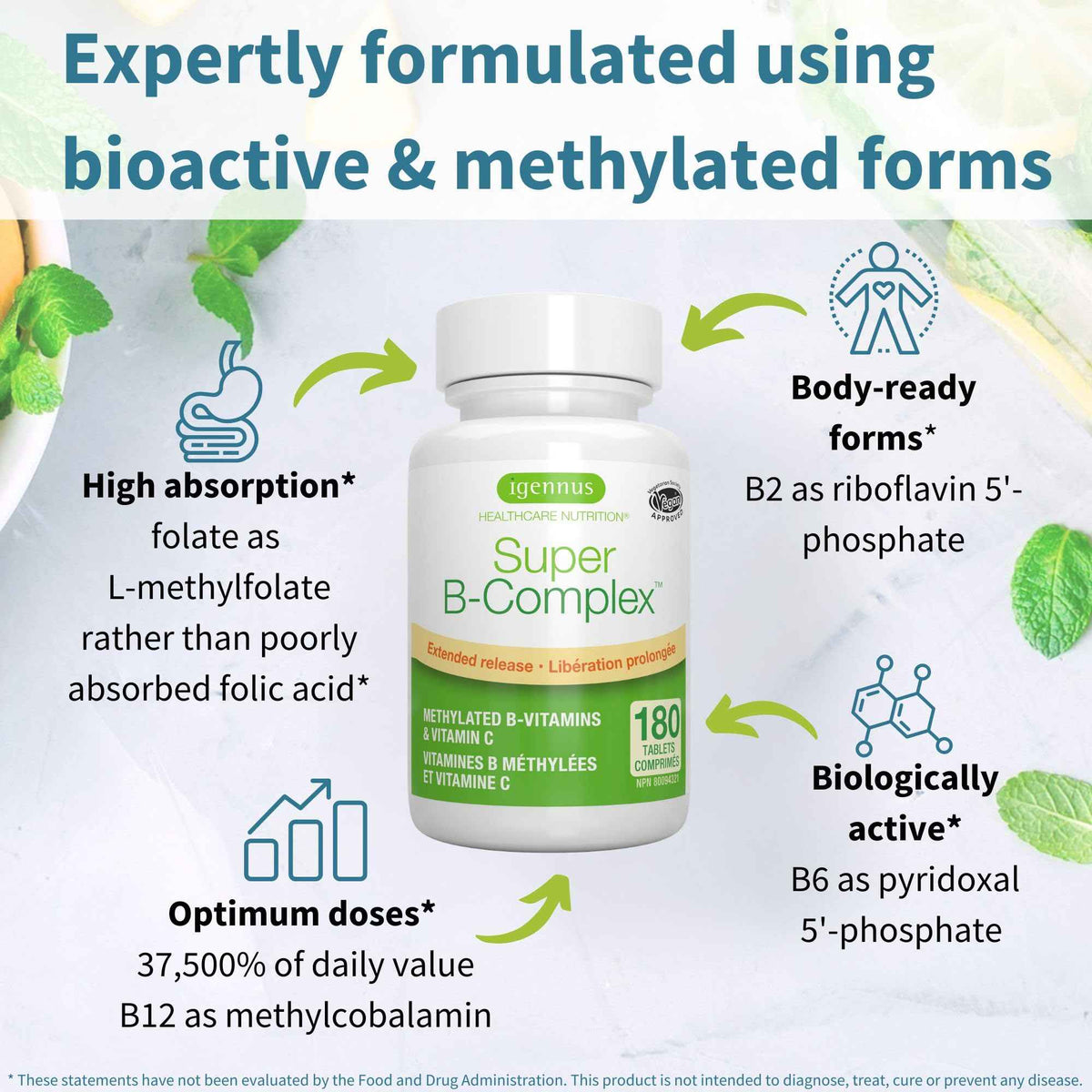 Igennus Super B-Complex - High Strength Methylated B Vitamins, Clean Label 🍁 All In One Marketplace Canada
