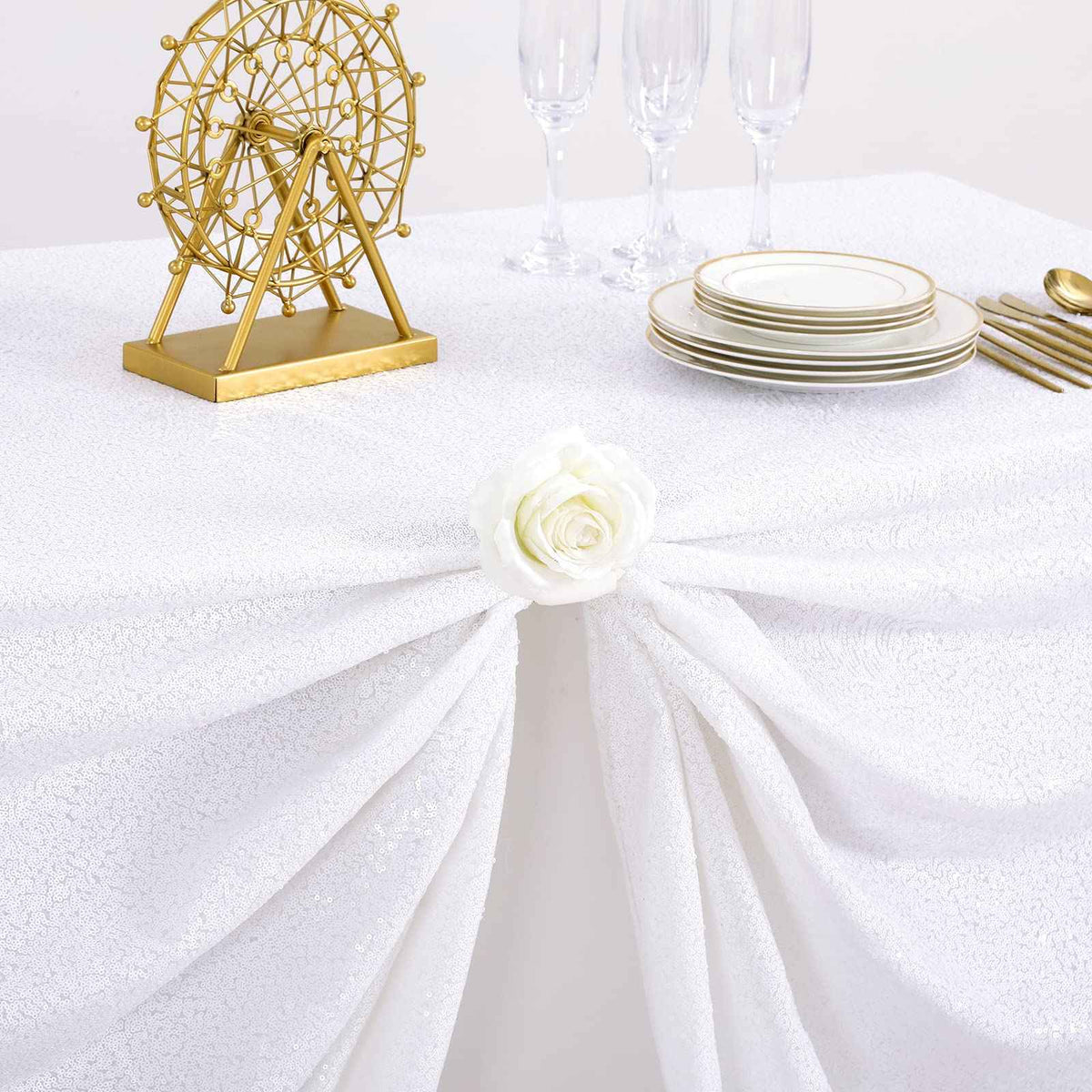 B-COOL Sequin Tablecloth White Wedding Table Decoration 90x90 Inch Sequin