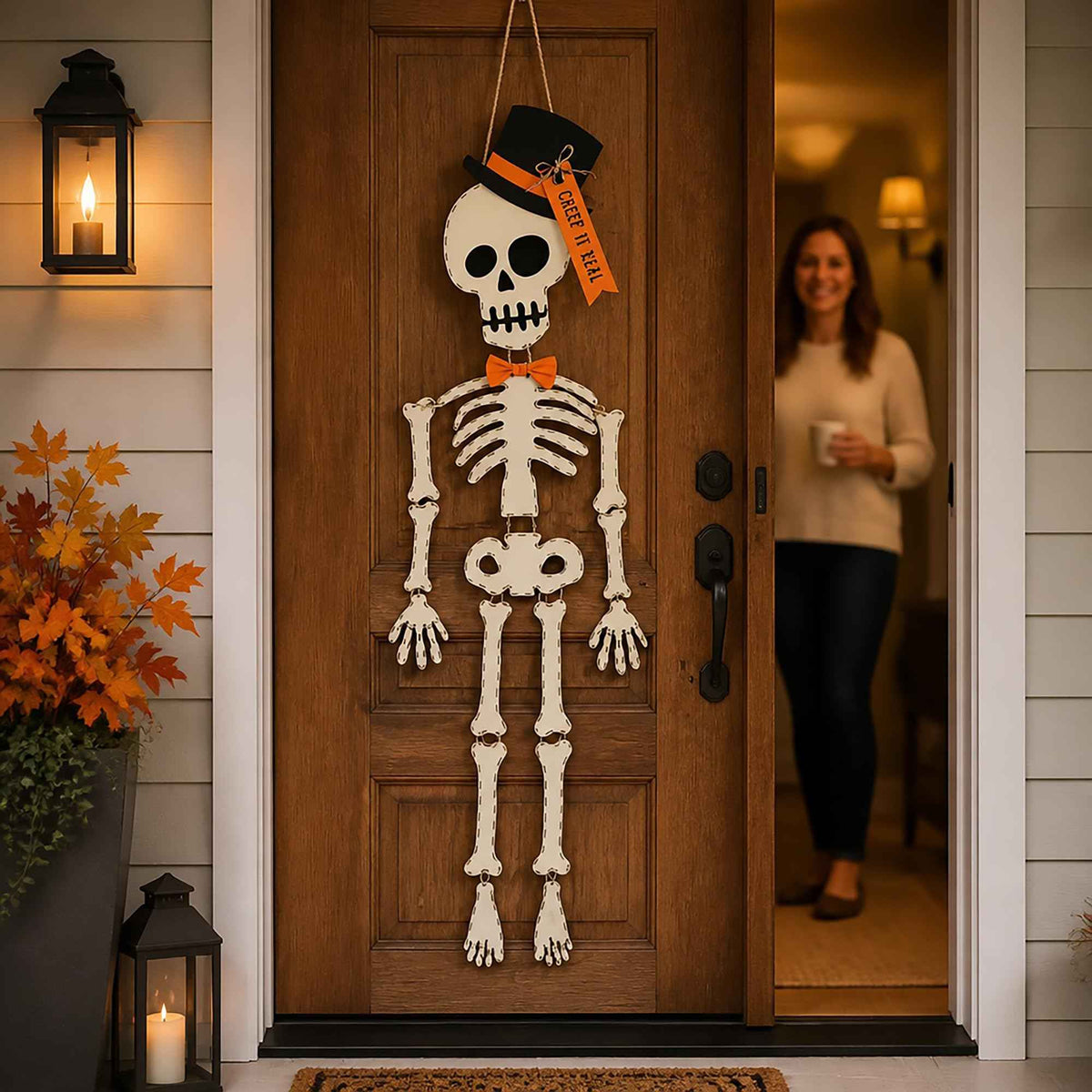Mud Pie Skeleton Halloween Door Hanger, 65", White