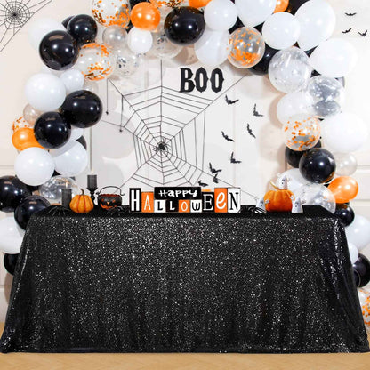 B-Cool 60x102-inch Black Sequin Table Linens Halloween Tablecloth Seamless Glitter Tablecloth Wedding Sequin Tablecloth