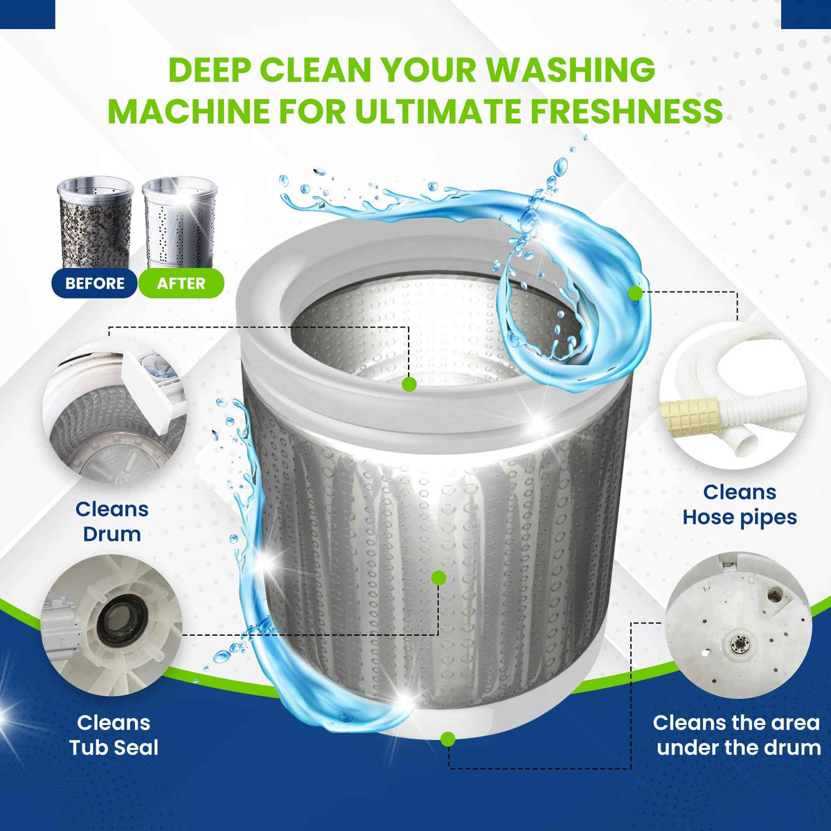 True Fresh Washing Machine Cleaner Tablets, Solid Deep Cleaning Tablet, Finally Clean All Washer Machines Including HE Front Loader Top Load- 15 pack 🍁 All In One Marketplace Canada