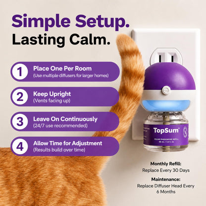 TopSum Cat Pheromone Diffuser: Cat Calming Diffuser for Spraying, Scratching, Excessive Meowing & Multi-Cat Homes, Ideal for Cats Alone at Home - VHP Registered NN.Z4H1 (3 Diffusers+3 Refills) 🍁 All In One Marketplace Canada