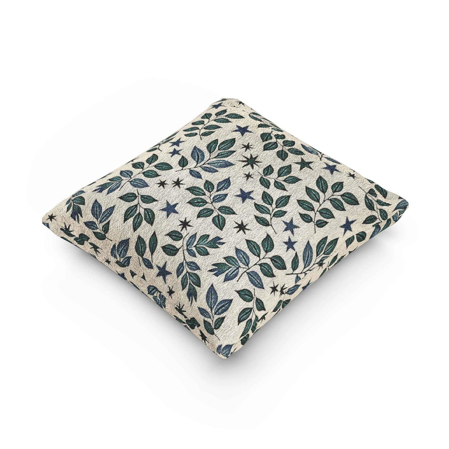 Leaf and Star Pattern Woven Pillow | Botanical Throw Cushion