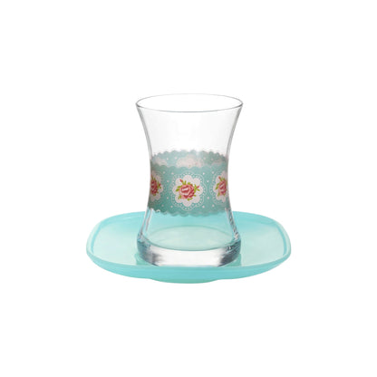 Turkish Tea Glass Set with Saucers 5.75 oz – LAV MONA BLUE - Set of 6+6