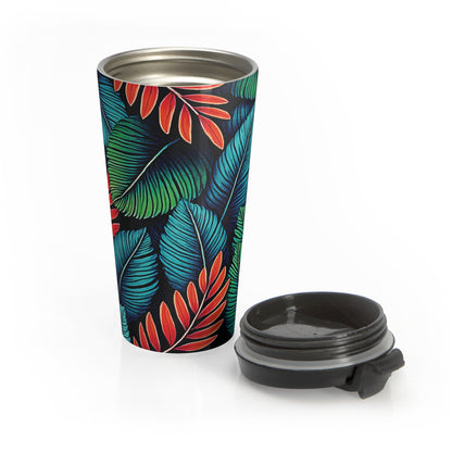 Tropical Leaf Pattern Travel Mug | Colorful Botanical Stainless Steel - AURABAGS SHOP