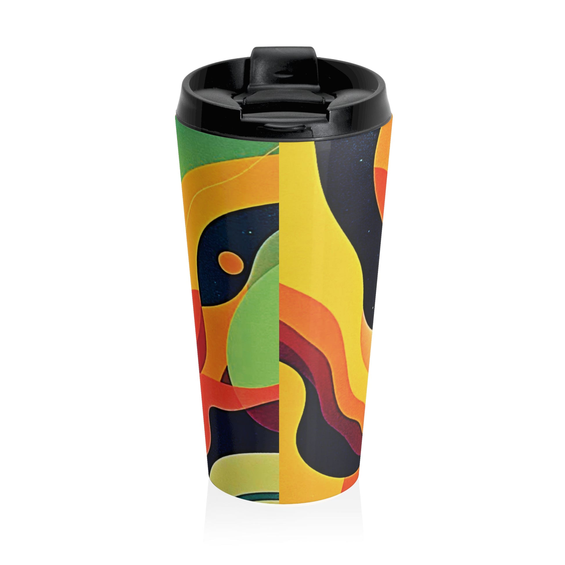 Retro Abstract Stainless Steel Travel Mug — Colorful Psychedelic Wave Design - AURABAGS SHOP