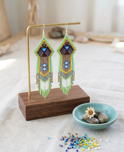 Beaded thunder eagle  earrings ( Green )