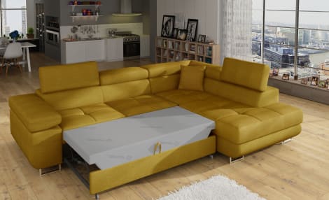 Anton Storage Sleeper Sectional Sofa - Mustard