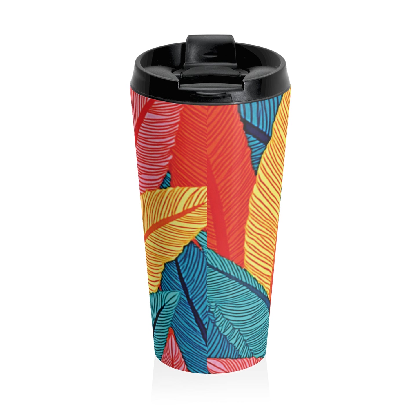 Tropical Feather Stainless Steel Travel Mug — Colorful Leaf Pattern, Insulated Coffee Tumbler - AURABAGS SHOP