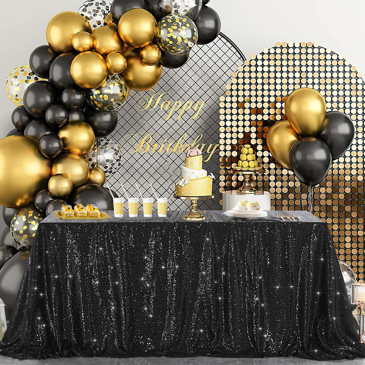 B-Cool 60x102-inch Black Sequin Table Linens Halloween Tablecloth Seamless Glitter Tablecloth Wedding Sequin Tablecloth