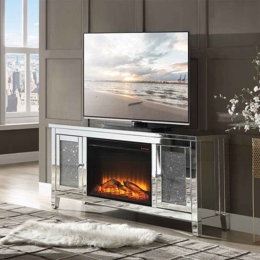 Brilliance Luxury Mirrored TV Stand/Fireplace - Clear