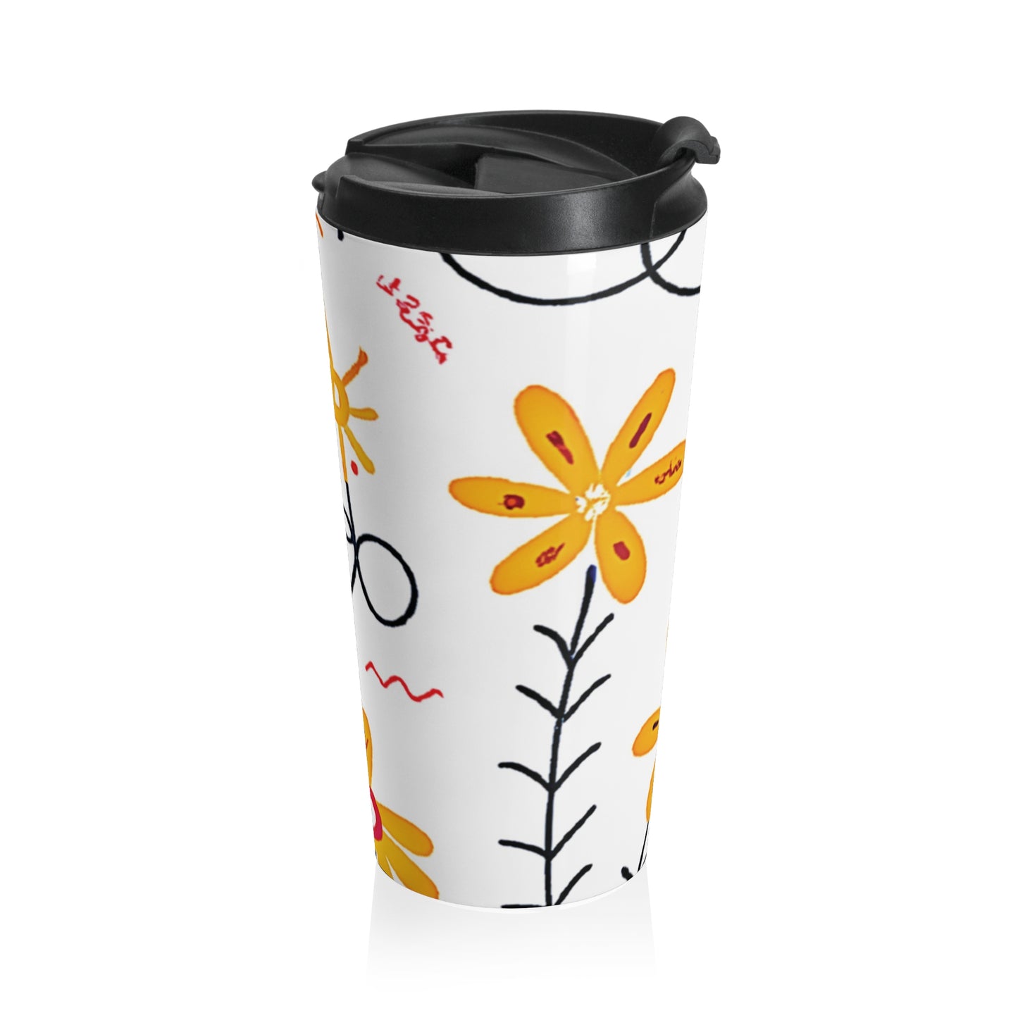 Floral Doodle Stainless Steel Travel Mug — Bright Hand-Drawn Flowers - AURABAGS SHOP