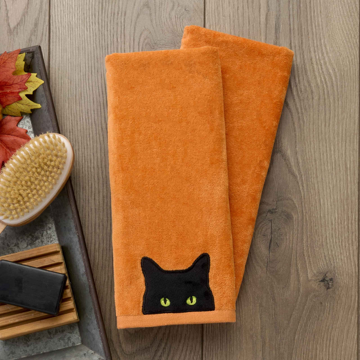 SKL Home Halloween Shadows Eyes Hand Towel Set-2pc, 100% Cotton, Orange