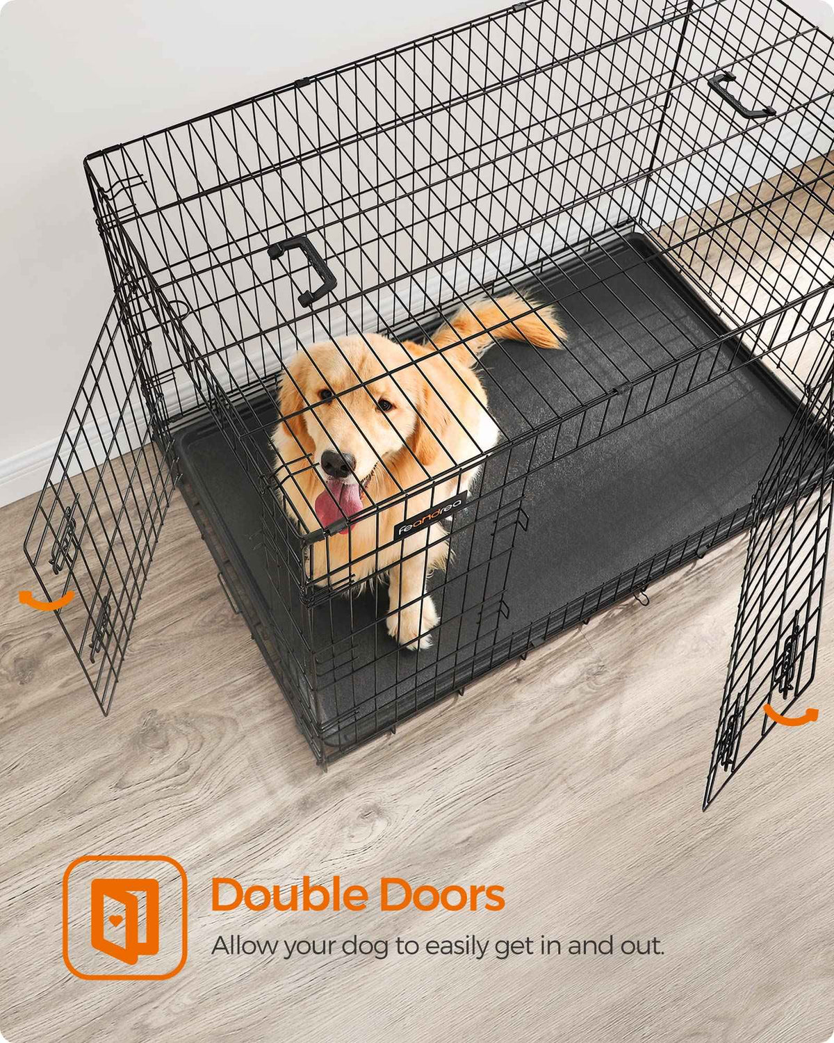 Feandrea Dog Crate, 48-Inch Foldable Dog Kennel with 2 Doors, Removable Tray, XXL, Black UPPD48H 🍁 All In One Marketplace Canada