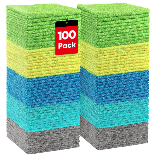 HOMEXCEL Microfiber Cleaning Cloths 100 Pack, Highly Absorbent Cleaning Towels, Lint Free & Scratch-Free Cleaning Rags for House, Kitchen and Car, Multi-Color Microfiber Towels 11.5 x 11.5 inch 🍁 All In One Marketplace Canada