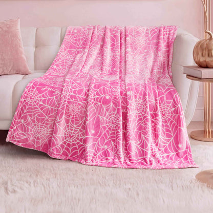Juicy Couture Heart Spider Webs Halloween Plush Throw Blanket, Soft Polyester Decorative Throw for Sofa or Bed, Hot Pink, 50"x60"