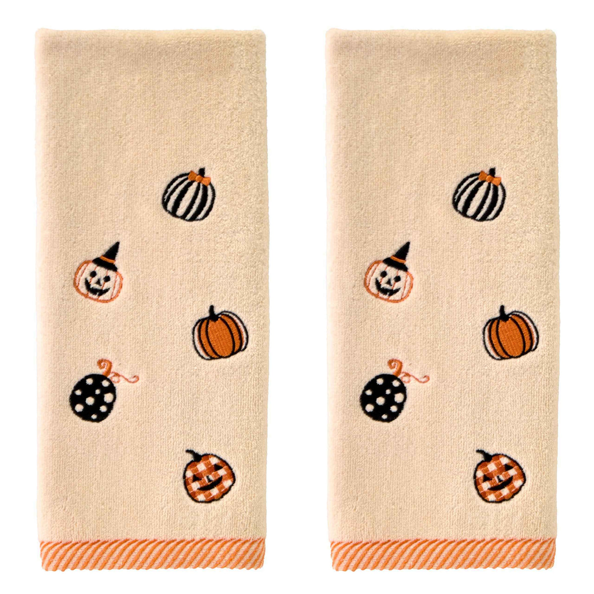 SKL Home Halloween Tossed Pumpkins Hand Towel 2 pc Set for Bath/Kitchen/Bar & Gift