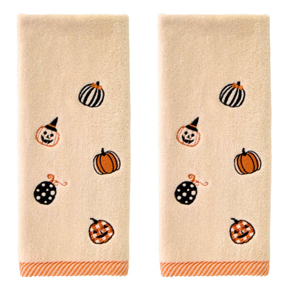 SKL Home Halloween Tossed Pumpkins Hand Towel 2 pc Set for Bath/Kitchen/Bar & Gift
