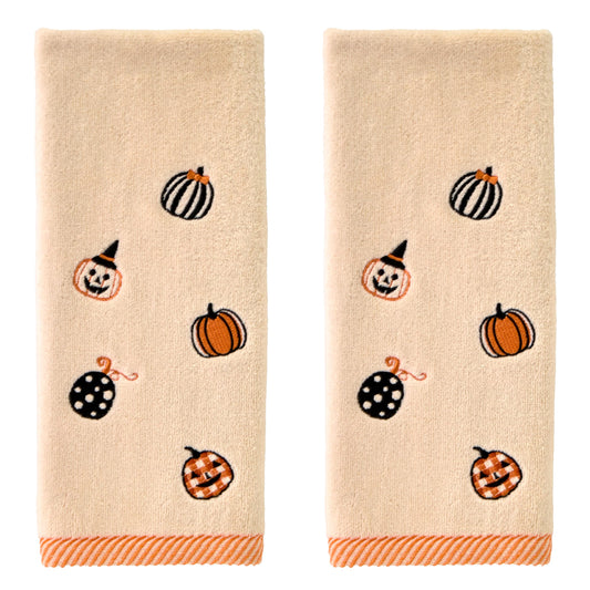 SKL Home Halloween Tossed Pumpkins Hand Towel 2 pc Set for Bath/Kitchen/Bar & Gift