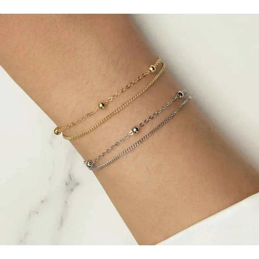 925 Sterling Silver Double Bead Chain Bracelet