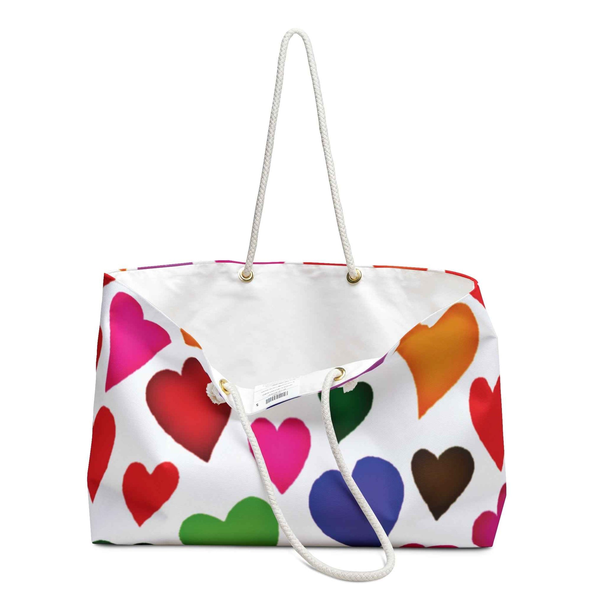 Colorful Heart Pattern Weekender Bag | Large Tote, Rainbow Hearts Travel Bag
