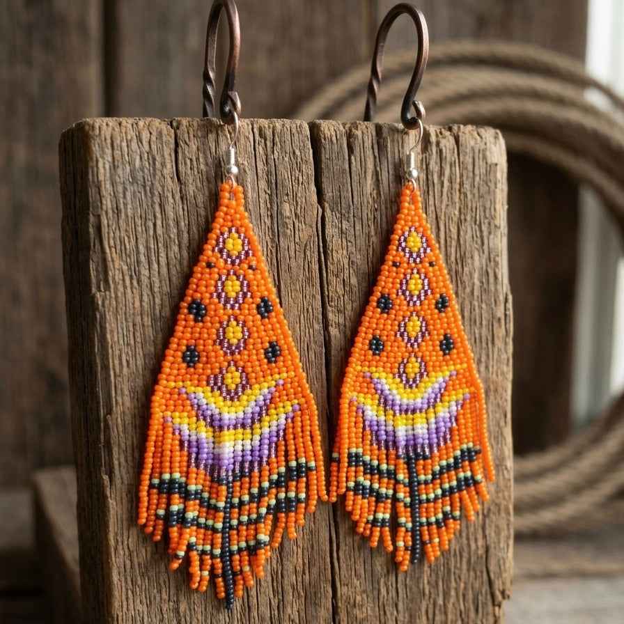 Orange Flame Blossom Drop Earrings