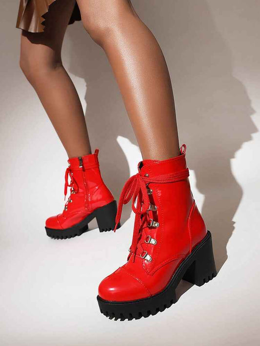 Women's Mid-Calf Patent Leather Boots – High Heel Riding Style Fashion Footwear