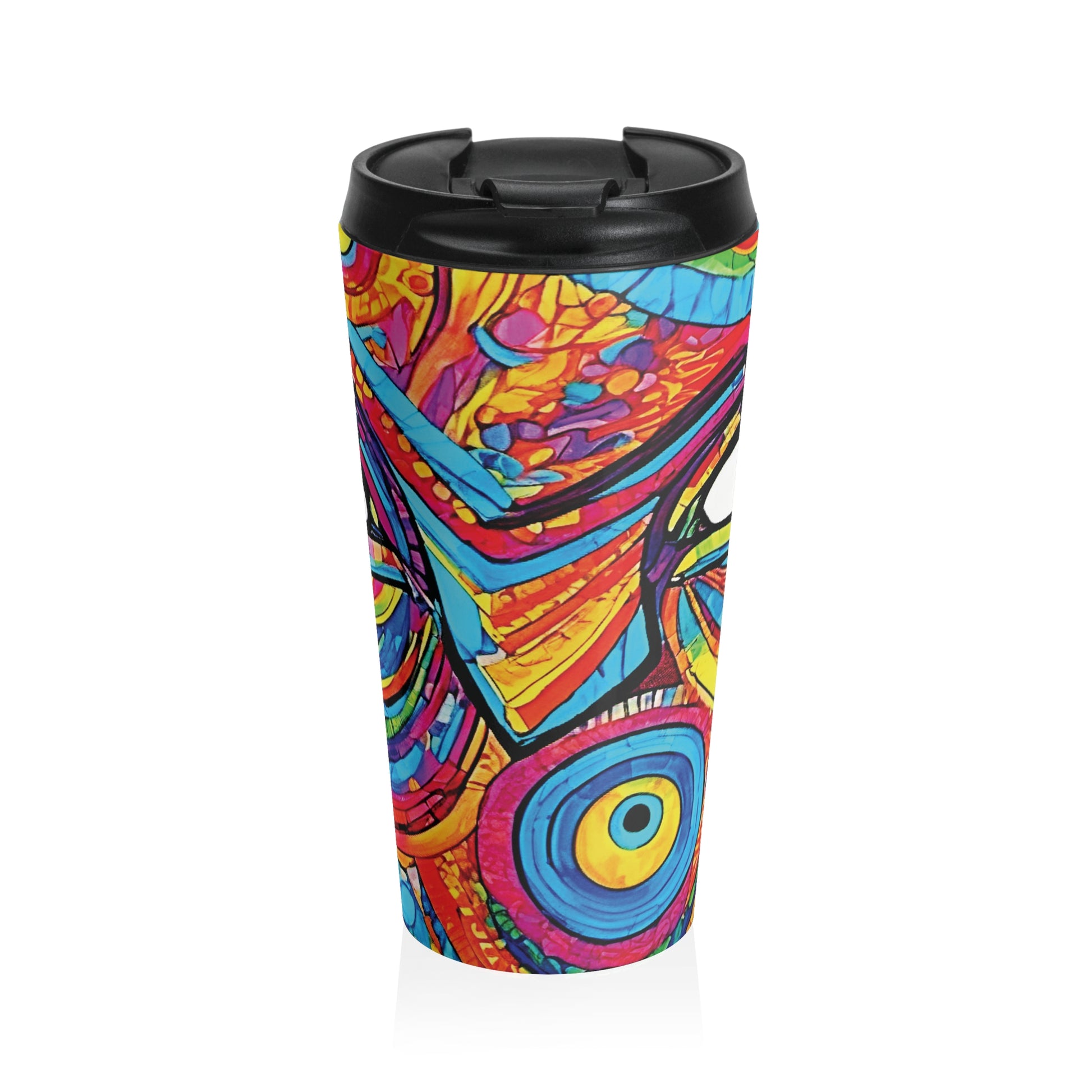 Colorful Abstract Face Travel Mug — Vibrant Psychedelic Stainless Steel Tumbler - AURABAGS SHOP