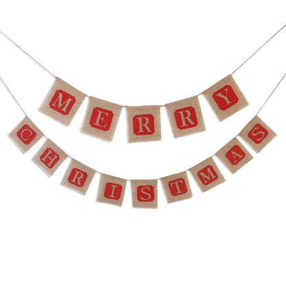 Merry Christmas Burlap Banner Garland, 14pc Sackcloth Flags Decoration
