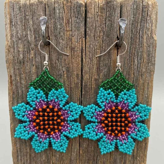 Sunflower Beaded Earrings (Turquoise)