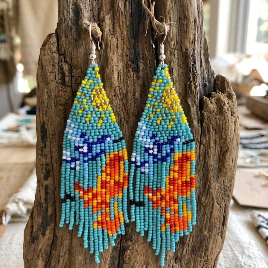Turquoise Sky Dancer Beaded Earrings