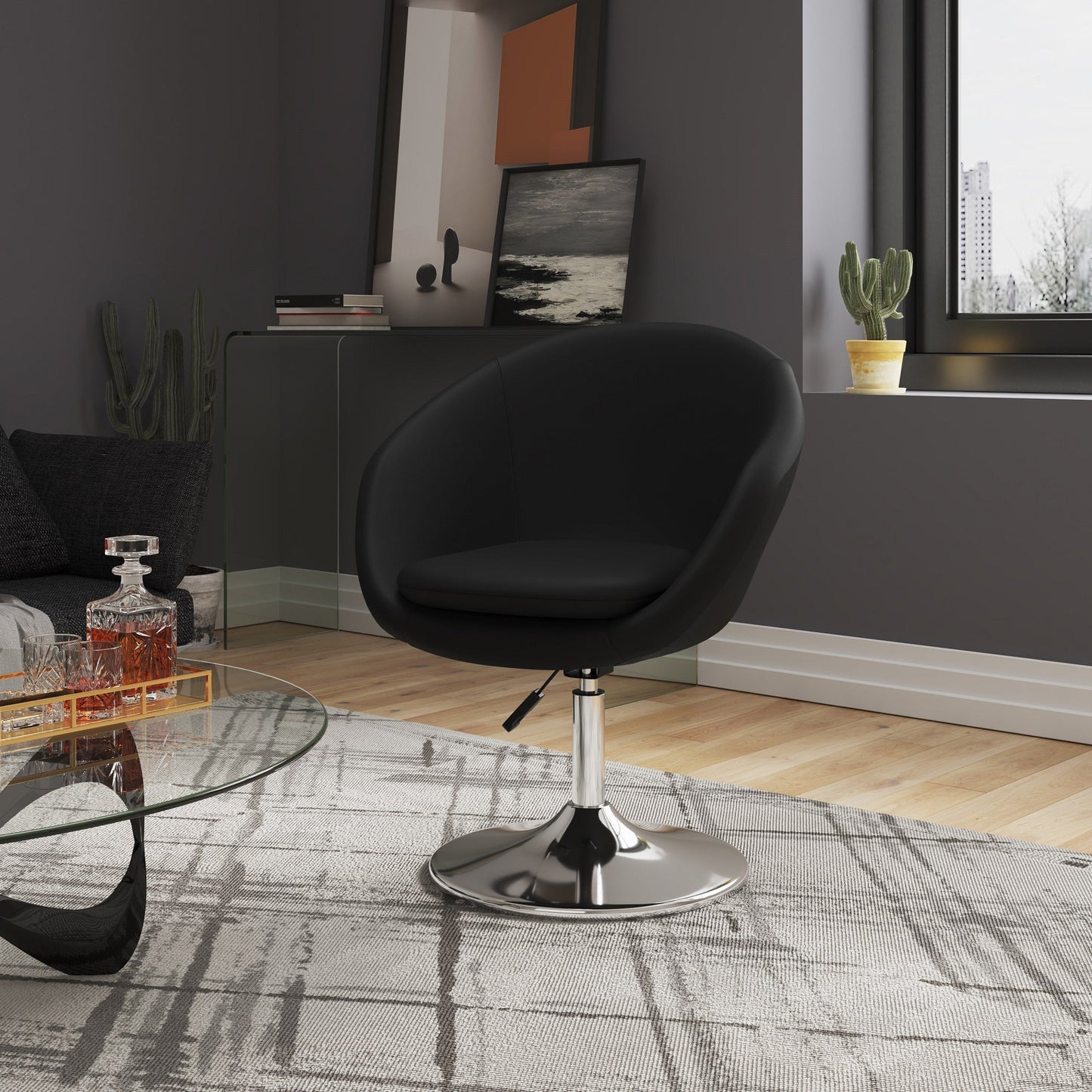 Chandra Swivel Adjustable Faux Leather Accent/Office Chair - Black