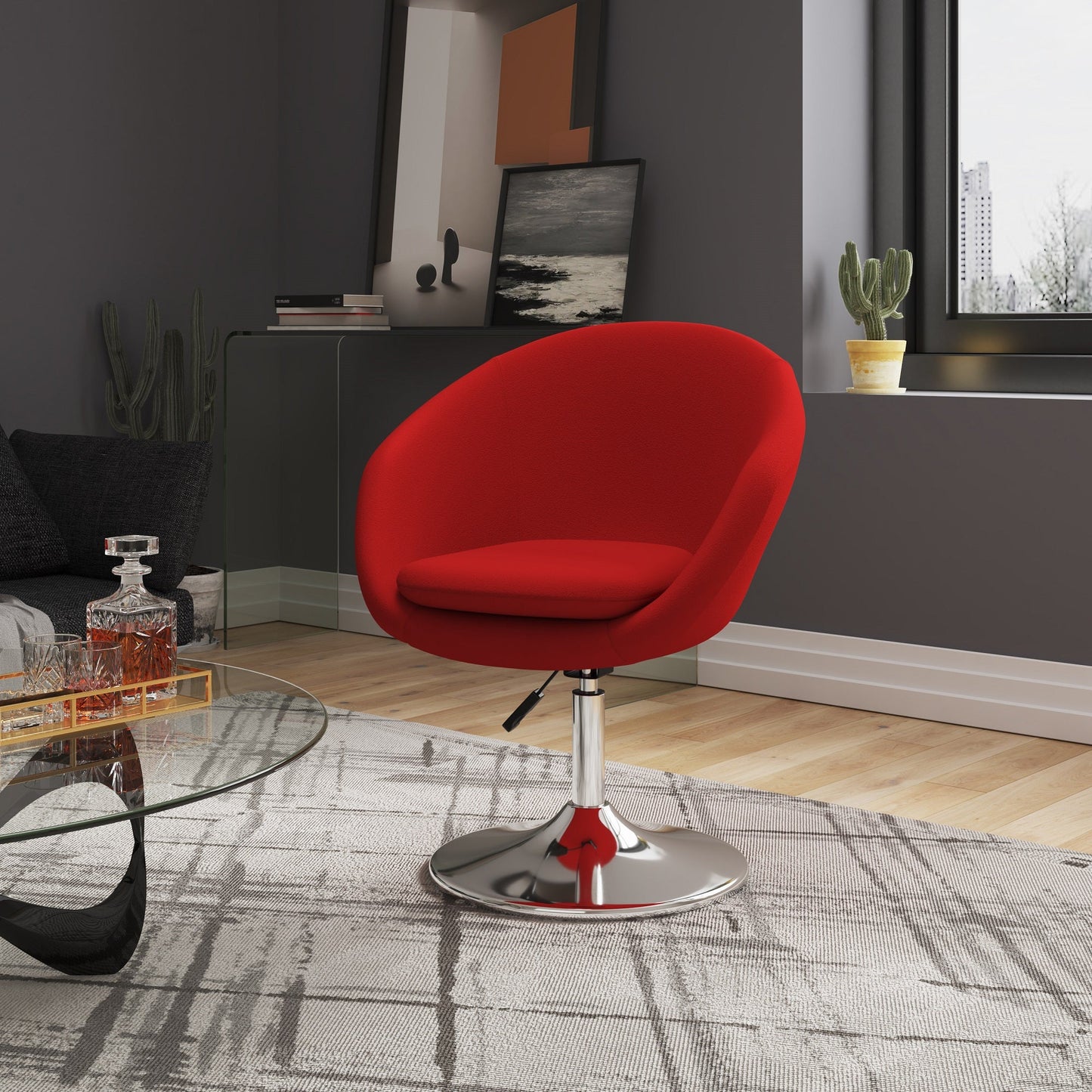 Chandra Swivel Adjustable Faux Leather Accent/Office Chair - Red
