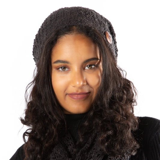 Black Popcorn Knit Hat With Button