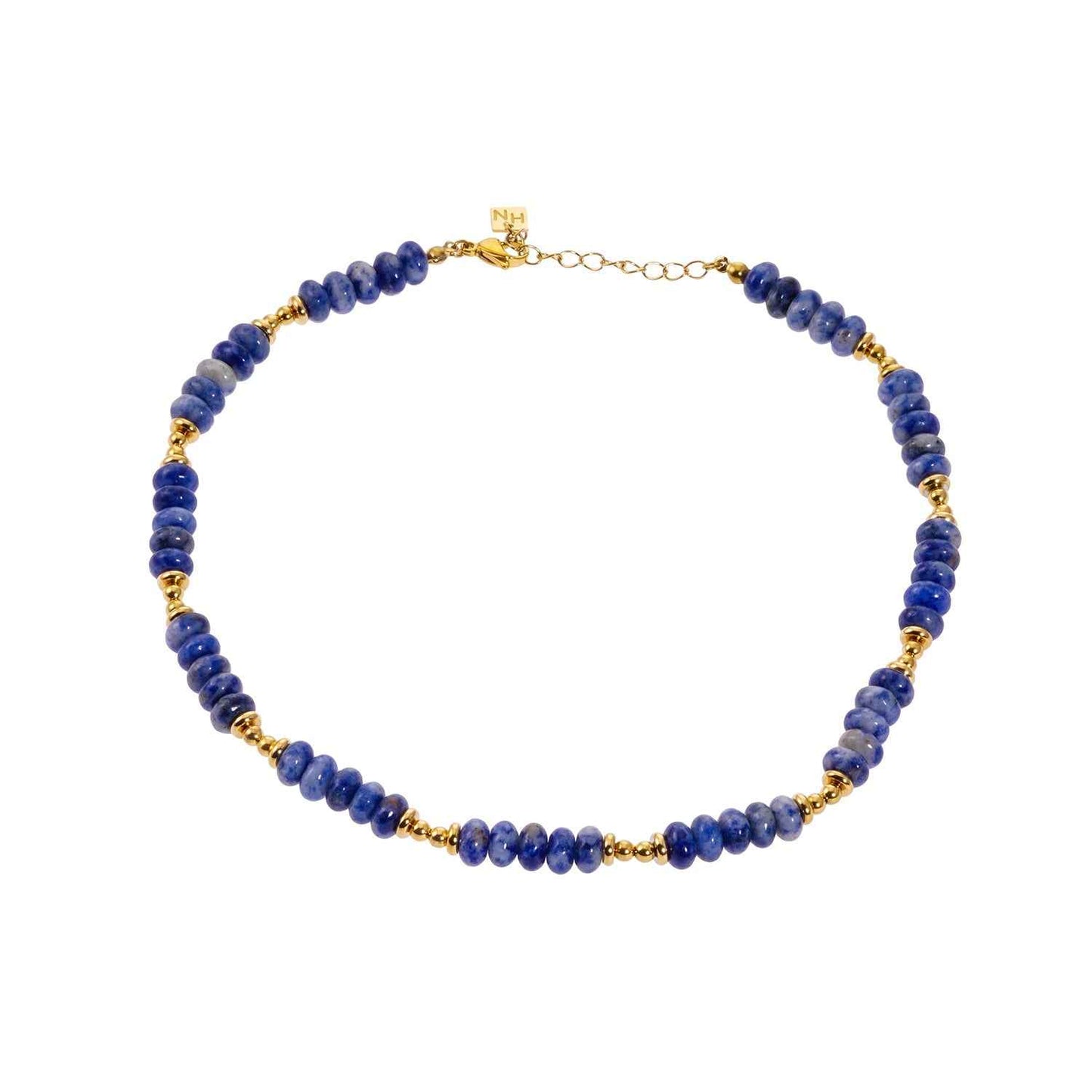ANJA: Sodalite Stone & Gold Beaded Modern Boho Chain Necklace