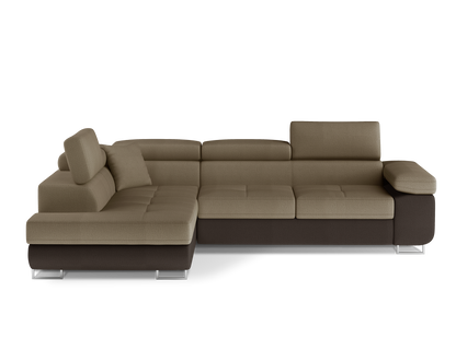 Anton Two-Tone Storage Sleeper Sectional Sofa - Beige/Dark Brown