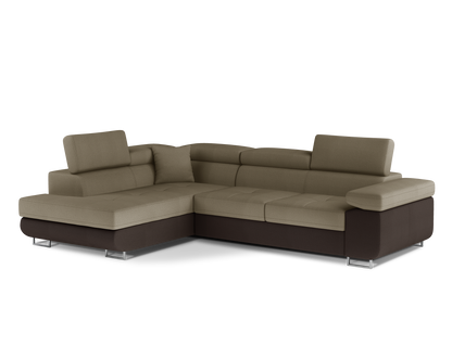 Anton Two-Tone Storage Sleeper Sectional Sofa - Beige/Dark Brown