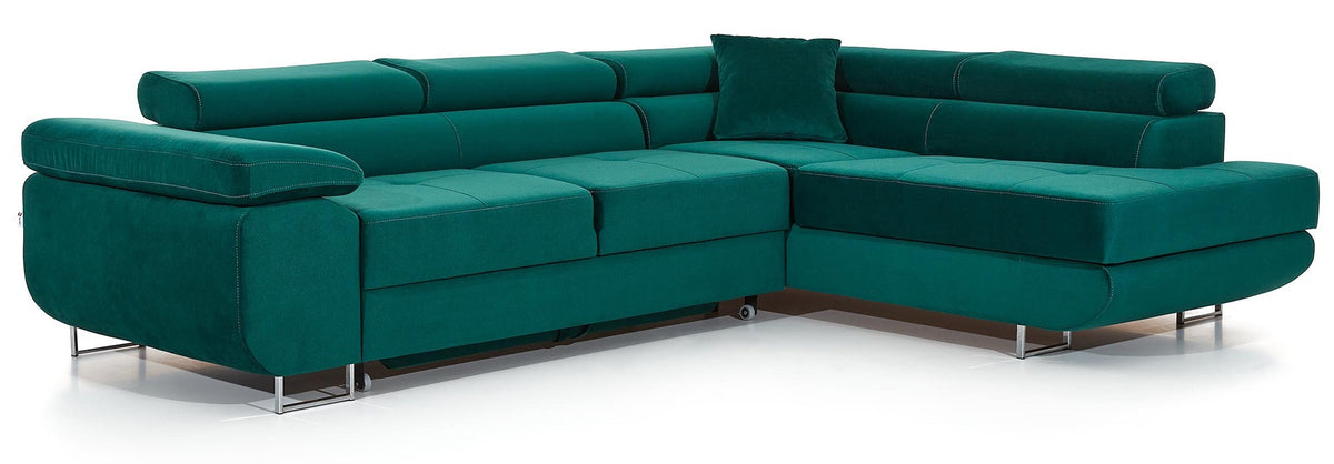 Anton Storage Sleeper Sectional Sofa - Emerald Green