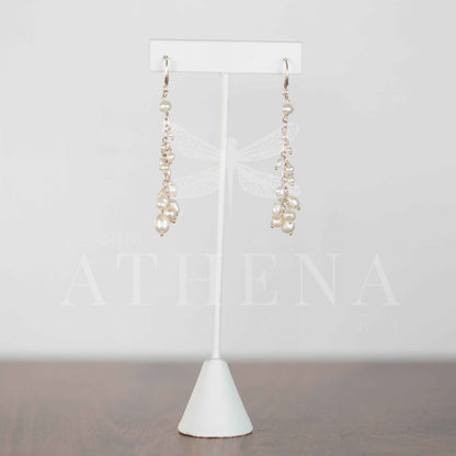 Long Strand of Pearls: Statement Earrings in Sterling Silver
