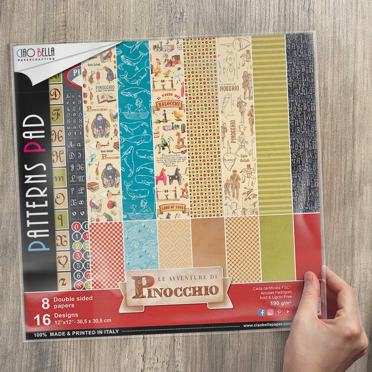 Ciao Bella Avventure Di Pinocchio Patterns Pad 12"x12" 8/Pkg