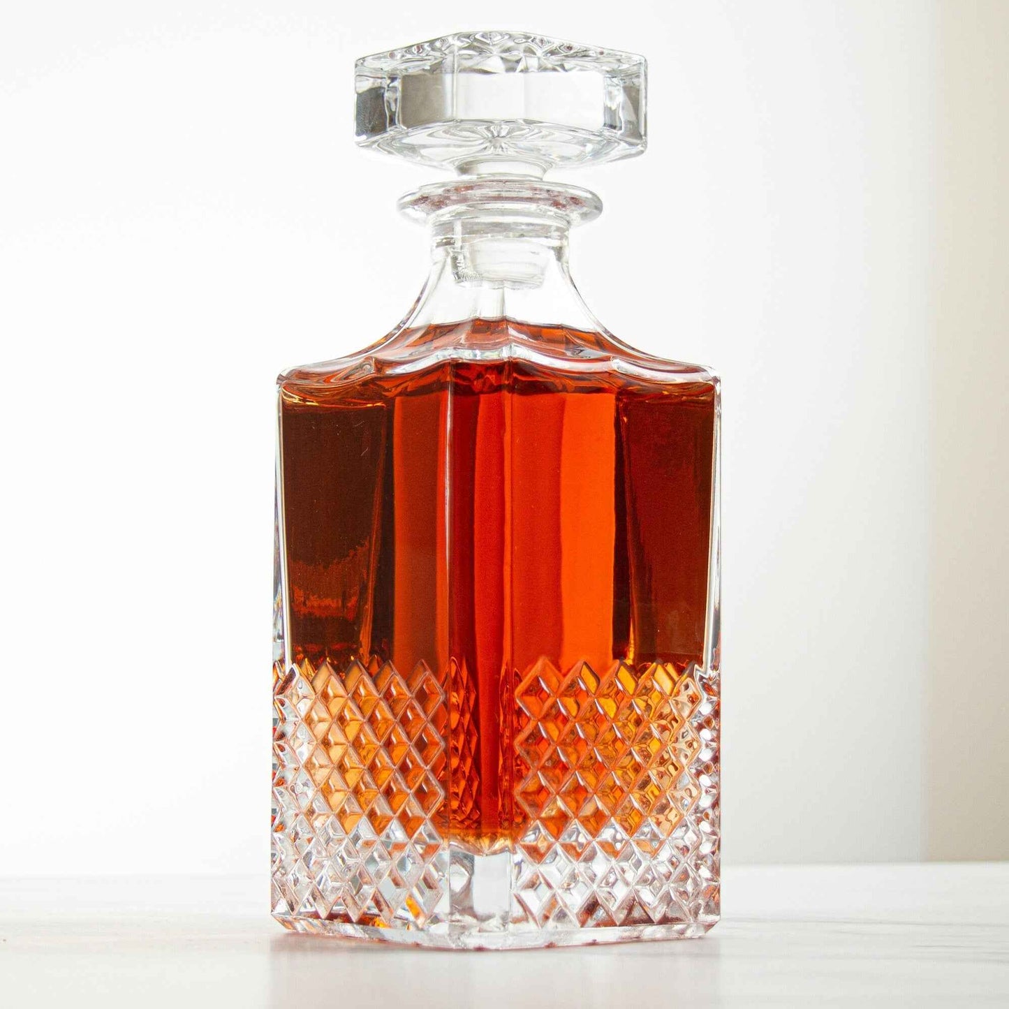 Crystal-Cut Square Whisky Decanter with Glass Stopper — 29oz