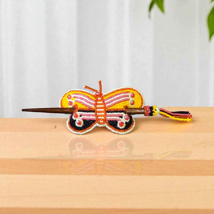 Orange Handmade Beaded Butterfly Barrete