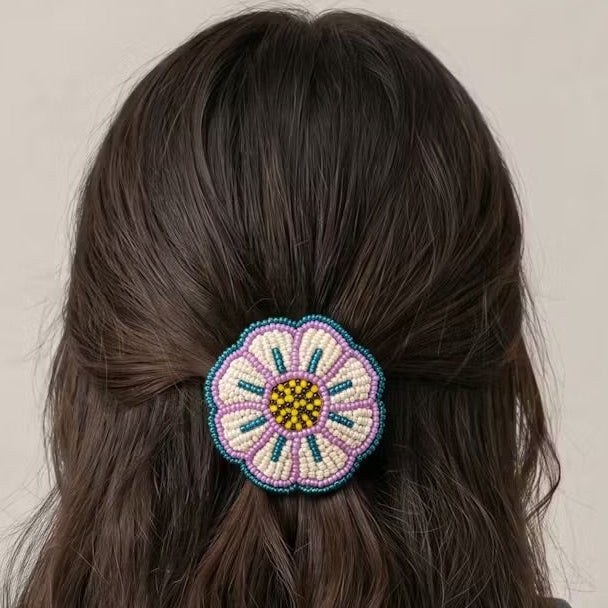 White Beaded Flower Barrette