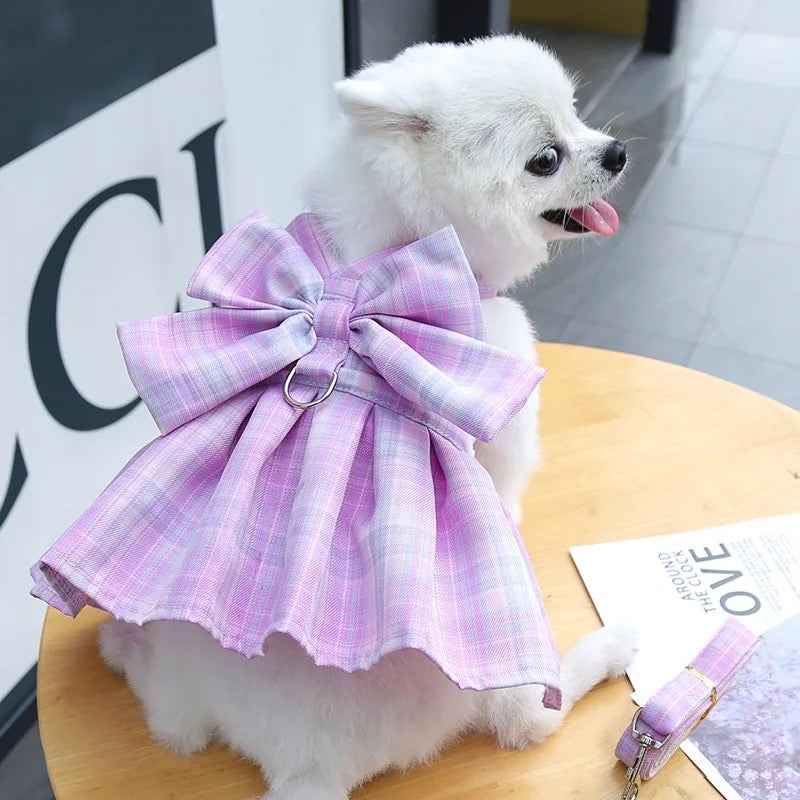Baby Doll Bow Dog Dress Harness and Leash Set | Dog Walking Set