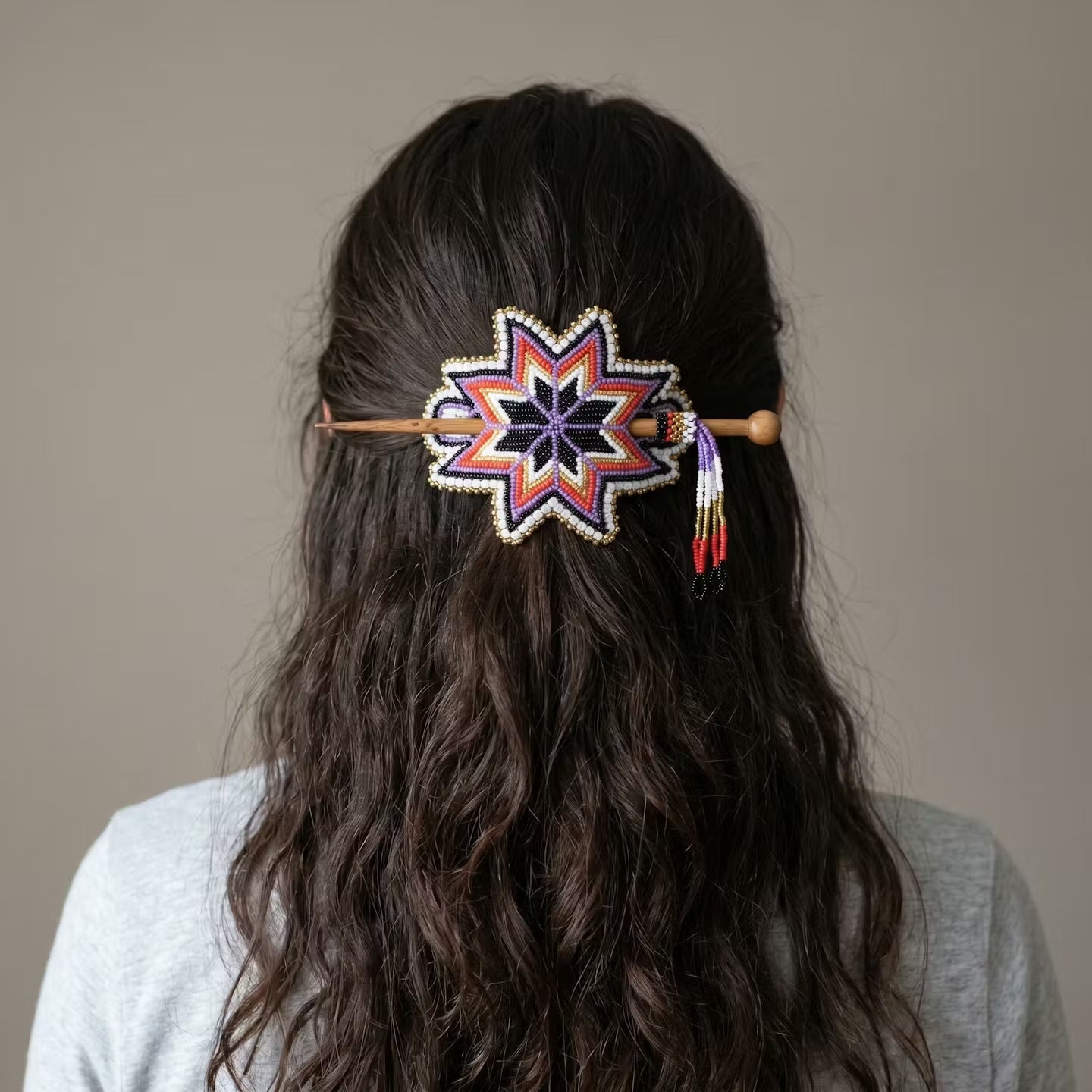 Purple Handmade Beaded Star Barrette