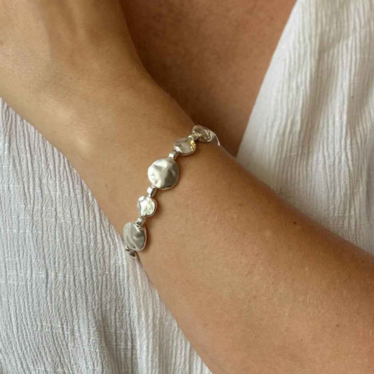 Beaten Disc Bracelet In Silver Plate