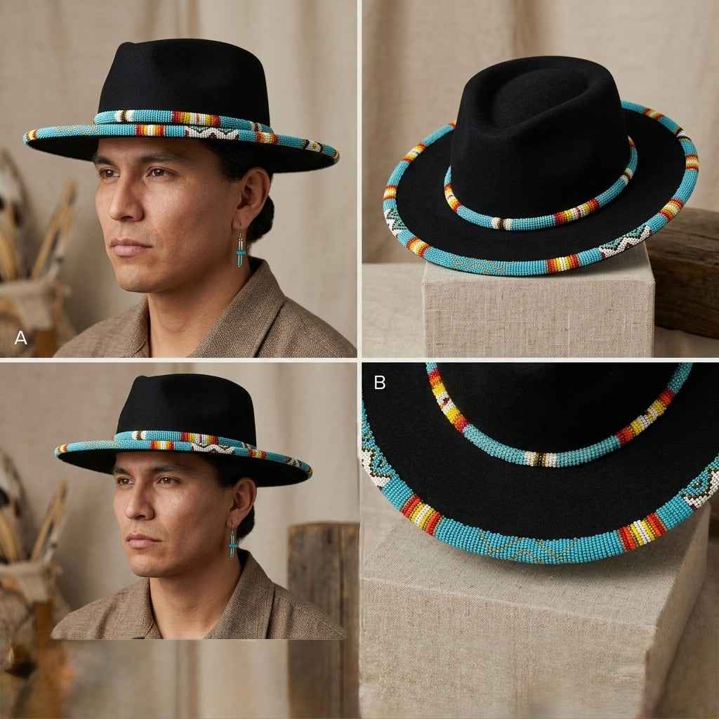 Size-62 Beaded Flat&Circular Brim Felt Hat
