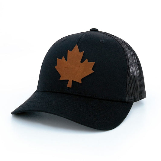 The Leaf Leather Patch Trucker Hat (Horween Dublin Blonde)