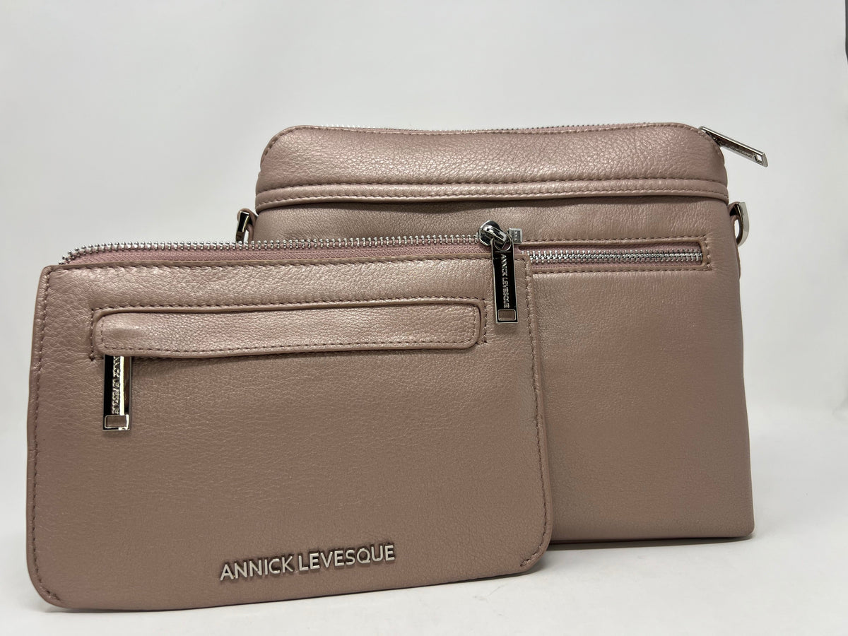 Petit Sac à Bandoulière en Cuir Rose Platine, Brigitte